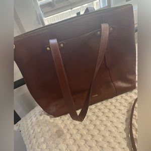 Fossil brown leather tote